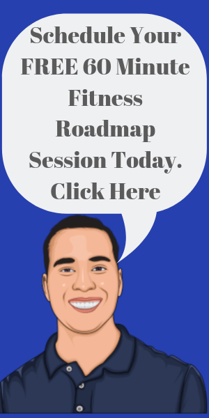 Ad for a free 60-min fitness roadmap session with a man, blue background